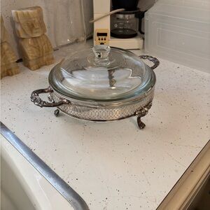 Glass and Silver plate  Casserole Dish with Lid